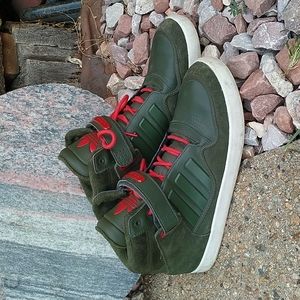 Adidas originals green suede leather high top sneakers men's sz 11